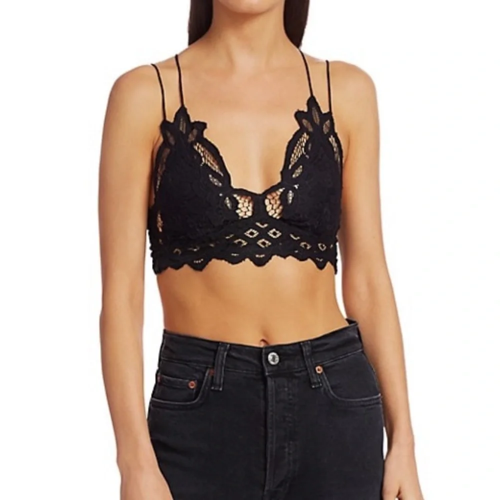 Miss Sparkling Lace Scalloped Eyelet Bralette Women Color Black Size XL - Picture 1 of 10
